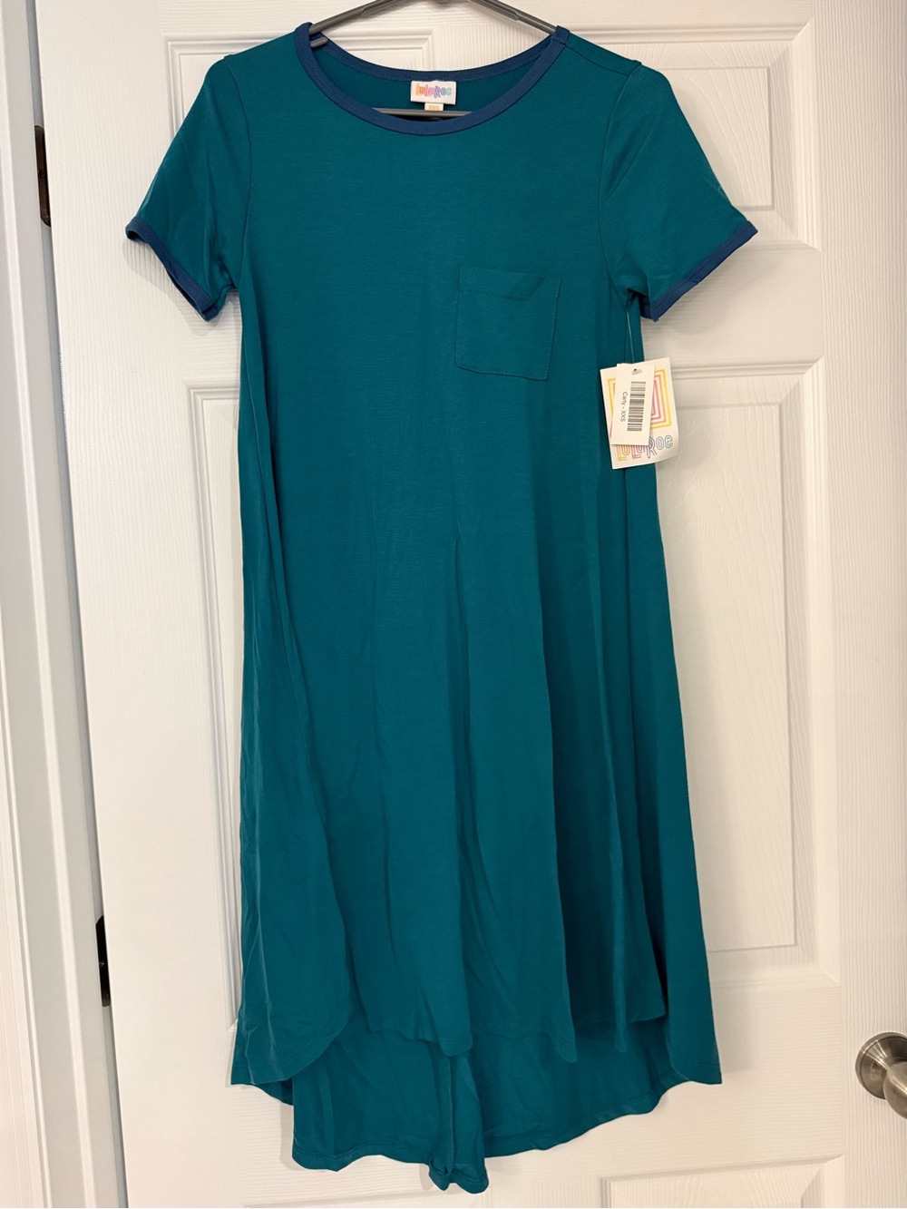 Lularoe Carly Teal Short-Sleeve Swing Dress with Pocket